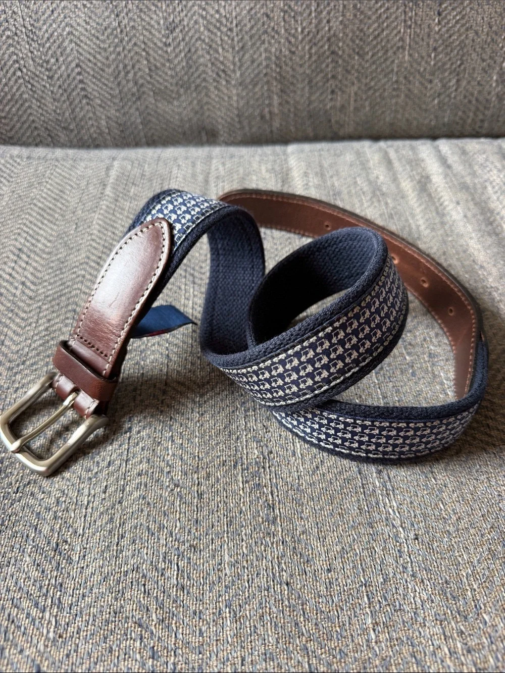 Vineyard Vines Men’s Blue/White Car 🚙 Canvas/Leather Belt Size: 32